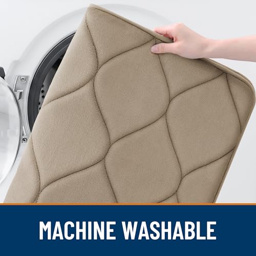 Image of Smiry Memory Foam Bath Mat 24x16, Ultra Soft Absorbent Bathroom Rugs | Tan, Plush Quick Dry and Machine Washable Cushion Bath Mats for Bathroom, Shower, Tub & Home Decor