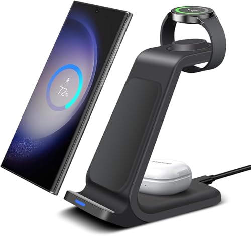 Chargeur sans Fil pour Samsung, Station de Charge 3 en 1 pour Samsung S25 S24 S23 S22,Z Flod/Flip 7 6, Chargeur Induction pour Galaxy Watch Ultra 8/8...