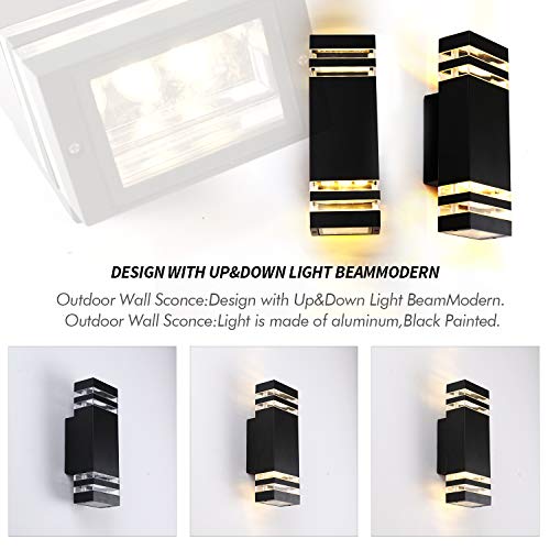 Lanfu 12.8Inch Led Rectangular Outdoor Light Fixture Wall Sconce Lights 12W Large Modern Exterior Light For House Patio Porch Garage, Black 2700K, Ip65 Waterproof Outdoor Up And Down Lights 2Pcs #TOP4
