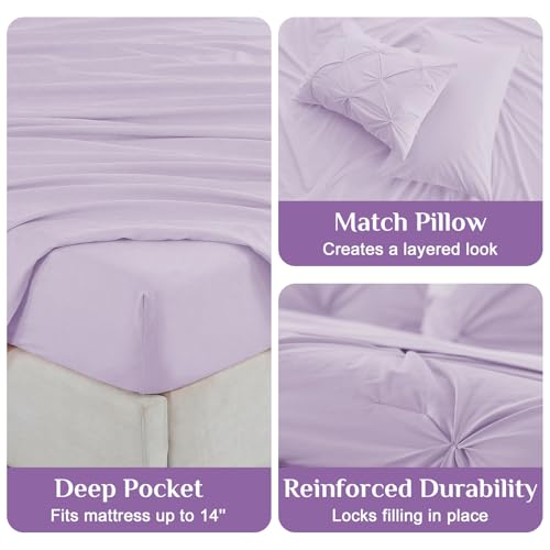 JOLLYVOGUE Full Size Comforter Sets 7 Pieces - Bed in a Bag Full for All Season, Pintuck Bedding Comforter Sets with Comforter, Flat Sheet, Fitted Sheet and Pillowcases & Shams, Light Purple by JOLLYVOGUE - Used condition - Image 5