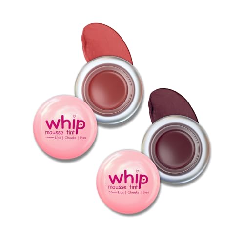 Image of Glam21 Whip Mousse Tint 3-in-1 | Lip, Cheek & Eye Tint | Vitamin E, Jojoba Oil & Shea Butter | Waterproof, Long-Lasting, Highly Pigmented | Lightweight Travel-Friendly Makeup | 4gm Each | Combo Pack Of 2 (Rusty Cranberry&Plum Star)