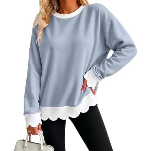 Oversized Crewneck Sweatshirt Women Scalloped Soft Sweater Sweat Shirt - image 6