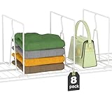 SortNStore Wire Shelf Dividers for Closet: Tall 8 Pack 12-inch Deep Wire Rack Accessories - Adjustable Purse Organizer for Clothes Handbags - Metal Pantry Separators