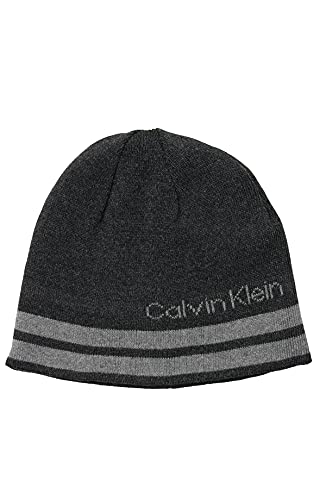Calvin Klein Men's Reversible Beanie, Heather Grey And Black Striped, One Size #TOP1