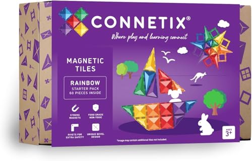 CONNETIX Magnetische Fliesen Regenbogen Starterpaket, 60 Stück