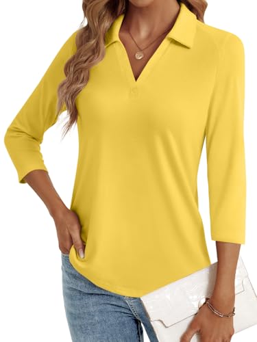 Womens Tops Dressy Casual V Neck Polo Yellow M