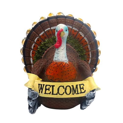Thanksgiving Turkey Figurine Tabletop Holiday Decoration, Fall Themed Welcome Centerpiece For Tables, Bookshelves Or Entryways, Resin Statue, 9.75 Inches #TOP9