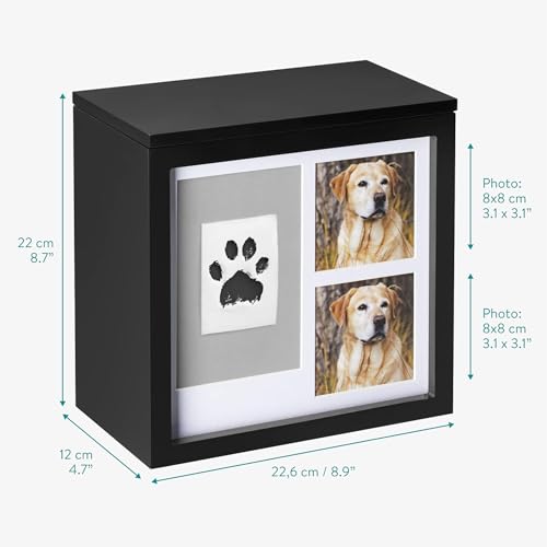 Navaris Urne für Hund oder Katze - Tierurne inkl. Platz für 2 Fotos und Pfotenabdruck - Hundeurne Katzenurne - Tierurnen für Hunde - Hunde Box in Schwarz