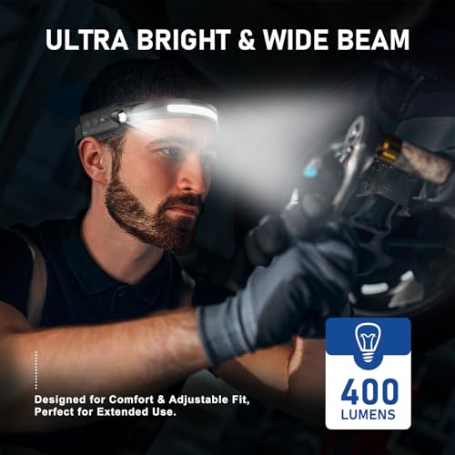 Image of Headlamp Rechargeable (2-Pack), LED Head Lamp Flashlight, 230 Wide Beam Headband Light, 400 Lumen Super Bright, Waterproof Headlight, Motion Sensor, 5 Modes for Running, Fishing, Hiking, Camping