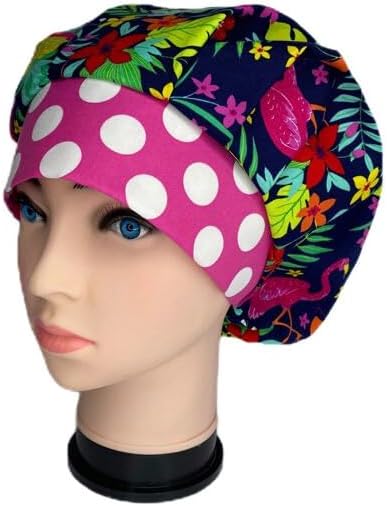 Bouffant Scrub Cap Spotted Tropical Scrub Hat OR Hats Womens Scrub Caps