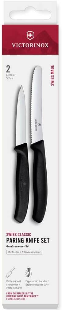 Victorinox Swiss 2 Piece Stainless Steel Utility and Paring Knife Set with Black Fibrox Handles