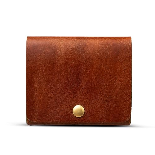 Image of Strutt Crushed Textured Genuine Leather Batua Wallet for Men & Women | Handcrafted Tan Leather Cash & Card Holder | Snap Button Closure | Compact Ethnic Money Pouch