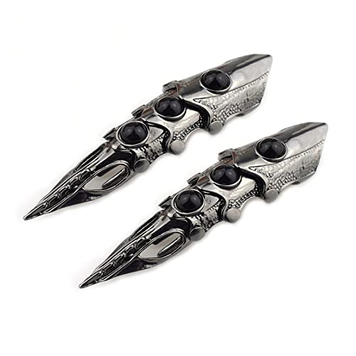 2Pcs Punk Full Armor Knuckle Joint Claw Finger Ring Set for Men Women Jewelry Gift Gothic Beaded Hinged Ring Halloween Cosplay Party Costume Accessory-A black