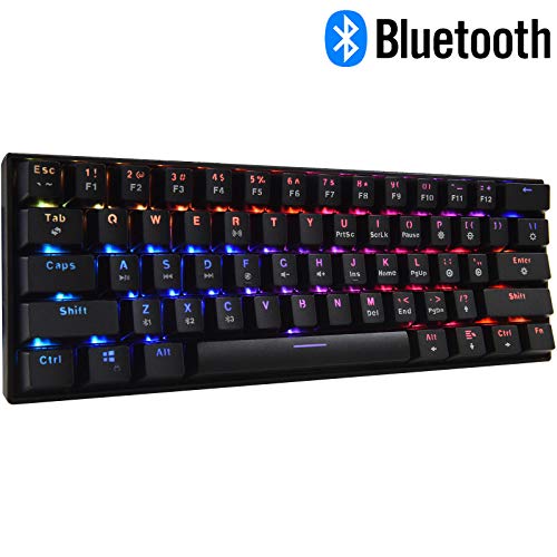 HZGAMER Wireless 60% Mechanical Gaming Keyboard with RGB Backlit, 61 Keys Ultra-Compact Office Computer Keyboard for Multi-Device iPhone Android Mobile PC Laptop - Blue Switch