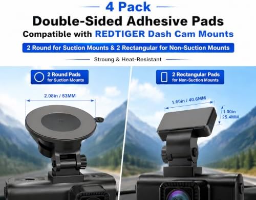 4-Pack Double-Sided Adhesive Pads Compatible with REDTIGER Dash Cam Mounts, 2 Round & 2 Rectangular, Strong Adhesion, Heat Resistant — 사진 2