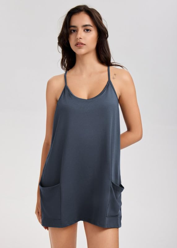 Abito Tennis Donna con Pantaloncini Integrati Senza Maniche Scollo a V Jumpsuit Casual Sportiva Corta Tuta Estiva Allentata Monopezzi Elegante Tutina con Tasche Overall Romper