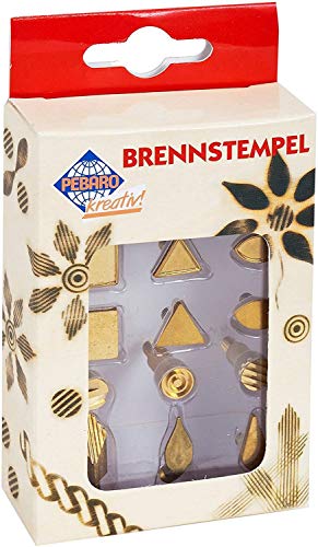 Pebaro 20300 Brennstempel für Brandmalerei, Pyrographie, Holzbrennen, 12-teilig, aus Messing - Verschiedene Motive wie Tropfen, Kreis etc., zum Brennen auf Holz, Leder, Kork und anderen Materialien