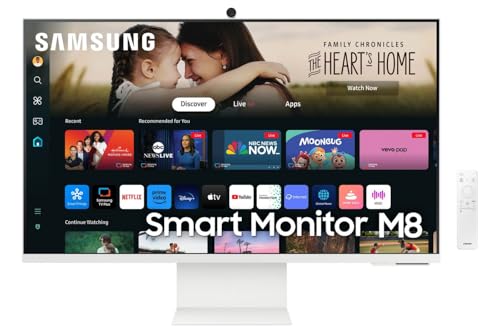 Samsung LS32DM801UUXXU 32' 4K Ultra HD HDR10 Smart Moniteur avec haut-parleurs | USB-C | HDMI | WiFi | Bluetooth | Smart Hub pour streaming TV | Hub de jeu | Blanc
