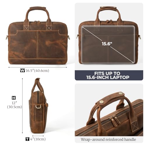 Image of Augus Leather Briefcase Laptop for Men Fits 16 Inch Laptop