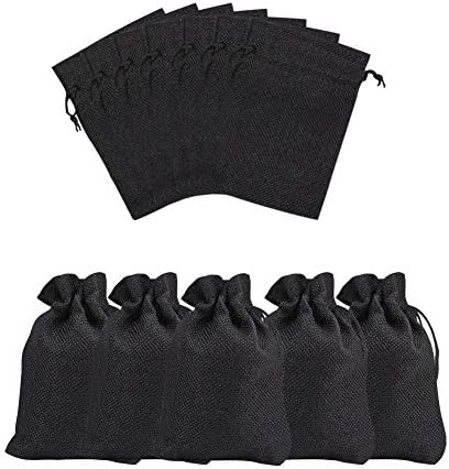 NBEADS 50 Pcs Burlap Gift Bags with Drawstring Wedding Jute Sacks Jewelry Pouches for Wedding Party and Diy Craft, Black, 13.5-14x9.5-10cm