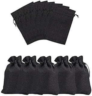 NBEADS 50 Pcs Burlap Gift Bags with Drawstring Wedding Jute Sacks Jewelry Pouches for Wedding Party and Diy Craft, Black, 13.5-14x9.5-10cm