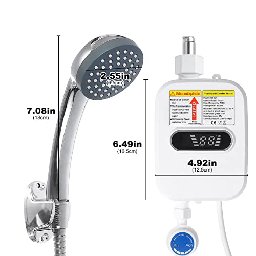 Acofuns [EU Direct] 3500W 220V Mini Water Heater Hot Electric Tankless Household Bathroom Faucet with Shower Head LCD Temperature Display - Thumbnail 3