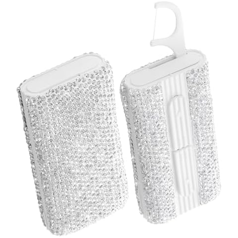 Soleebee Portable Dental Floss Case Bling Crystal Floss Picks Dispenser Travel Flossers Organizer Case Refillable Dental Floss Holder with 10 Floss Picks for Teeth Cleaning (Silver) Cover