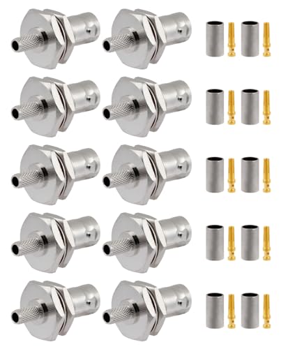 Vecys 10 PCS BNC Connectors 50 Ohm BNC Female Crimp Connector for RG58 RG142 RG400 VLMR195 RF Coax Cable, Gold - Image 2