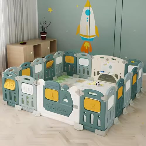 Image of Baybee Train Kids Playpen for Babies | Foldable Baby Play Area Indoor Setup with Safety Lock, Writing Board & Double Knob | Outdoor Play Pen for Kids for 0-5 Years | Portable Baby Activity Playards for Toddlers (18 Panels)