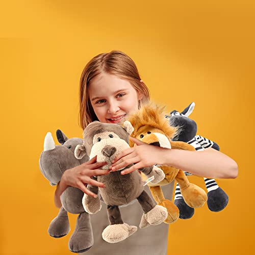 Haconba 8 Pieces 11 Inch Jungle Animal Plush Toys Plush Lion Elephant Zebra Giraffe Tiger Monkey Rhino Hippopotamus Safari Stuffed Animals Set For Jungle Safari Zoo Theme Parties #TOP3