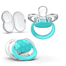 Smilo Baby Pacifier - 2 Pack of Slimline Pacifiers for Babies with Sterilization Box - Stage 1 for Babies 0-3 Months - 100% Silicone Newborn Pacifiers BPA Free - Aqua Blue