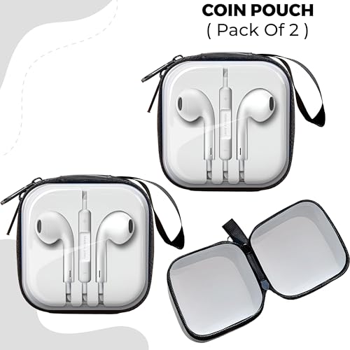 Image of Kraptick Multipurpose Coin Pouch - Compact Zipper Purse for Coins, Cash & Small Essentials Durable & Stylish Fabric Mini Organizer for Daily Use (Earphone Design) (Pack of 2)