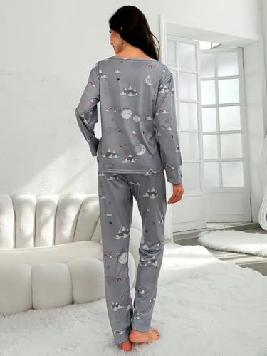 Image of Louis Luxe Womens Korean Night Dress || Full Pyjama Set || Korean Nightsuit || Women Nightwear ||Round Neck Full Sleeve Nightsuit || Loungewear || Everyday Nightdress (ND-02)