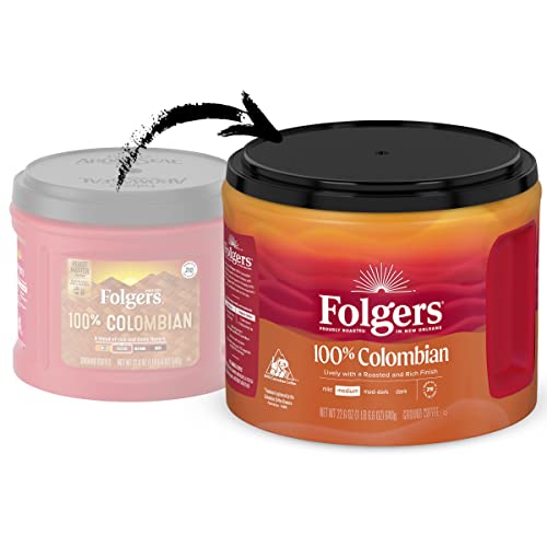 Image of Folgers 100% Colombian Coffee, Medium Roast Ground Coffee, 22.6 Ounce Canister (Pack of 2)