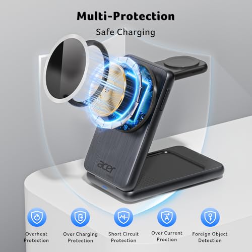 Acer 3 in 1 Charging Station for Apple Device, Magnetic Palm-Sized Foldable Fast Charger Stand Compatible with MagSafe for iPhone 17, Apple Watch & AirPods, Foldable Charging Dock for Desk S3 - image 4