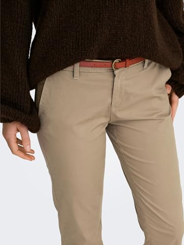 Chino de algodón contra la rigidez pantalón con cinturón cómodo mujer 3