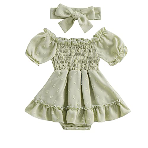 Image of Socutebabe Baby Girl Summer Romper Dress Sleeveless Vintage Bubble Onesie Dresses Cute Outfit Clothes and Headband