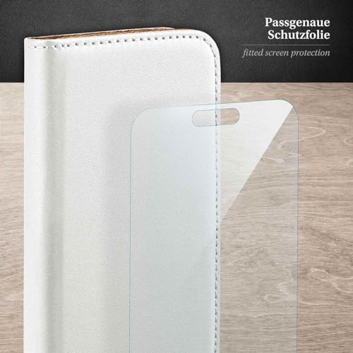 Étui pour iPhone 15 Plus moex en cuir blanc avec protège-écran