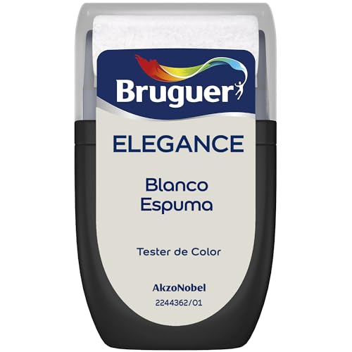Bruguer ELEGANCE Pintura Monocapa ExtraMate, Paredes y Techos, Interior, Exterior protegido, Alta Durabilidad, UltraLavable, Resistente al Desgaste y Manchas Blanco Espuma 30 ml