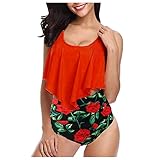 MINIKIMI Badeanzüge Für Mädchen 10-12 Hohe Taille Größe 18 Bikini Plus Suze High Taille Nahtlose Unterwäsche Zwei Orangefarbene Badeanzüge Braunes Bikini-Set Sexy Badeanzug Für Den String