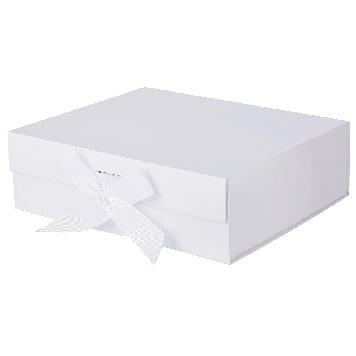 White Gift Box with Ribbon, Size 34.5x28x11.5cm, Magnetic Boxes for Gifts Wrapping, Anniversary, Birthday, Ramadan, New Year (Pack of 1)
