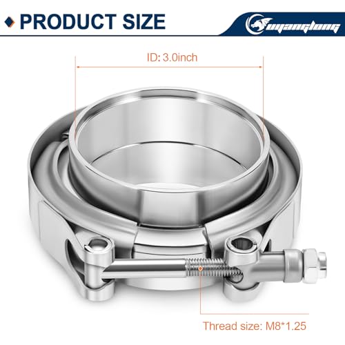 3.0 Inch V Band Clamp, Exhaust Clamp with Male Female Flange 304 Stainless Steel for Turbocharger, Mufflers, Downpipe - 4 Pack