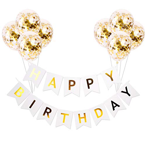 Image of Party Propz Birthday Decoration Items - Happy Birthday Banner, Gold Confetti Balloons, HBD Decoration Items For Husband, Golden Theme Bday Decoration, Balloons for Decoration