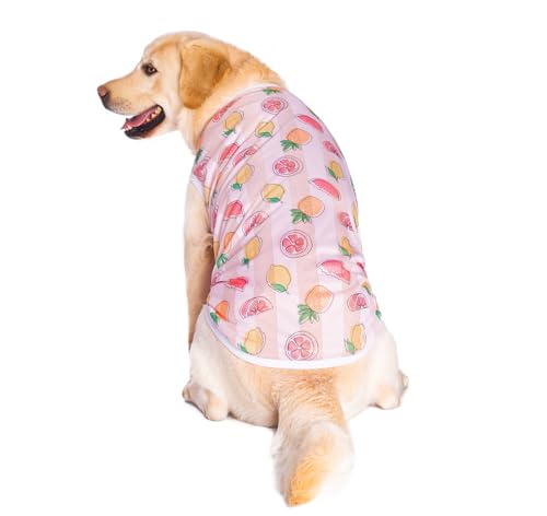 Image of HDKUW Pet Clothes,Dog Summer T-Shirt Cool Breathable Sunscreen Dog Vest Clothes Outfit Costume for Medium Large Dogs Pink Fruit 6XL