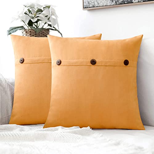 Btfortune Set Of 2 Decorative Suede Velvet Throw Pillow Covers Cushion Case Triple Button Vintage Farmhouse Pillowcase For Couch Sofa Bed (18 X 18 Inch, Orange) #TOP1