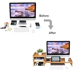 Alternative view of SONGMICS Bamboo Monitor Stand Riser Laptop Cellphone TV Printer Stand with 2-Tier Desktop Storage Organizer Patented ULLD217