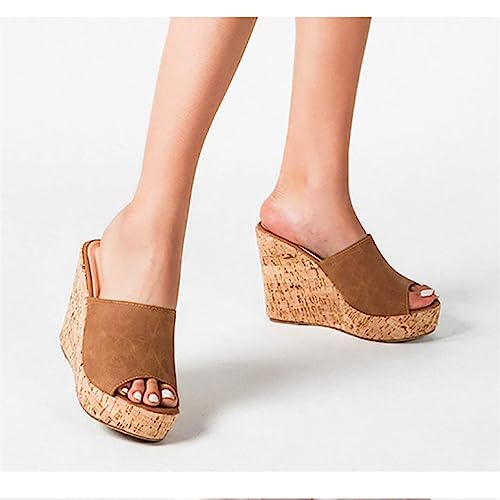 TOSOFT Women's Plus Size Sandals Comfortable Peep Toe Espadrille Wedge Sandals For Women High Heel Slippers Dress Shoes4