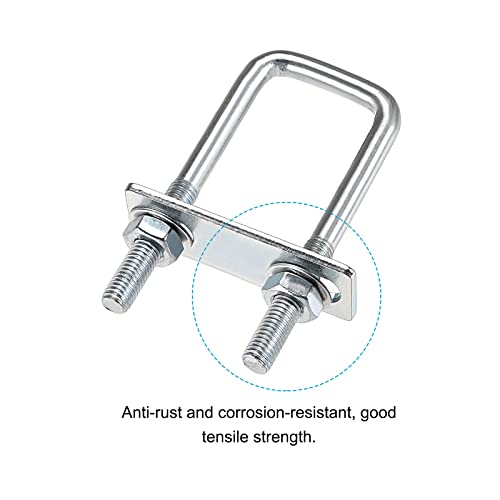 Image of METALLIXITY U Bolts 2 Sets (M8x25x90mm), Square U Bolt Carbon Steel with Accessories - for Construction, Pipe