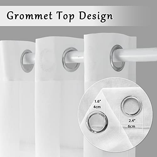 White Faux Linen Extra Long Sheer Curtains 240 Inches Length For Tall Windows High Ceiling, Grommet Top Elegant 2 Story Curtains Voile Textured For High Living Room ( White, W54" X L240", 1 Panel) #TOP2