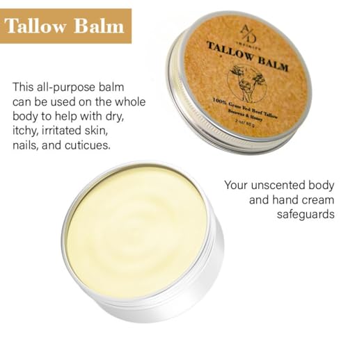 A/D Infinity Beef Tallow for Skin - 100% Organic Pure Grass Fed, Honey Balm All-Natural Face Moisturizer with Beeswax and Raw Wild Honey Blend, Whipped Cream